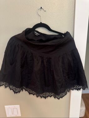 bebe Black Lace-Trim Circle Skirt